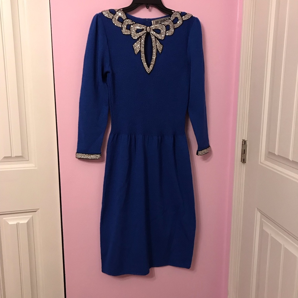 Vintage Don Sayres for Wilmore blue beaded dress size 12